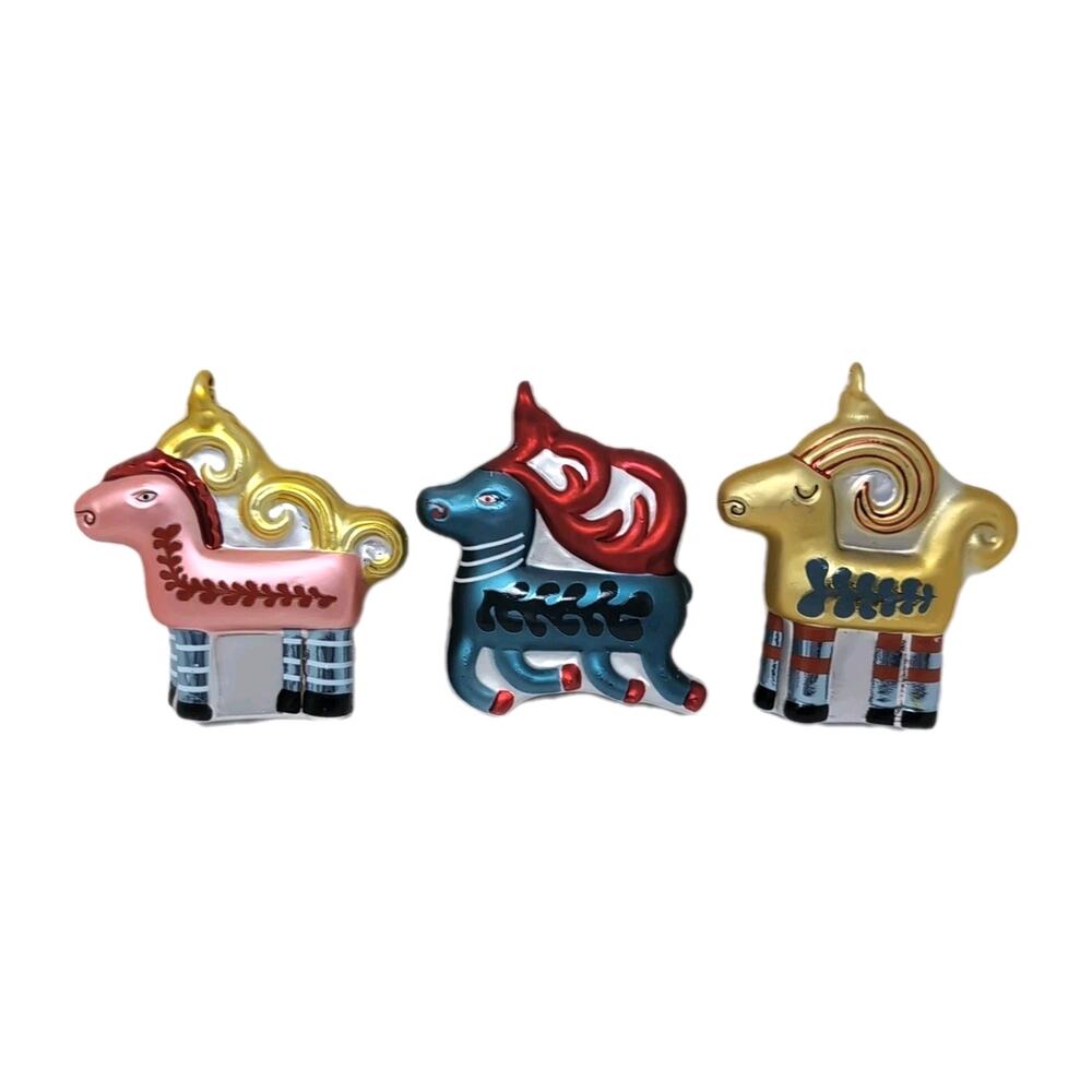 Ikea Vinterfint Set of 3 Christmas Ornaments Goat Reindeer Horse Multicolor RARE